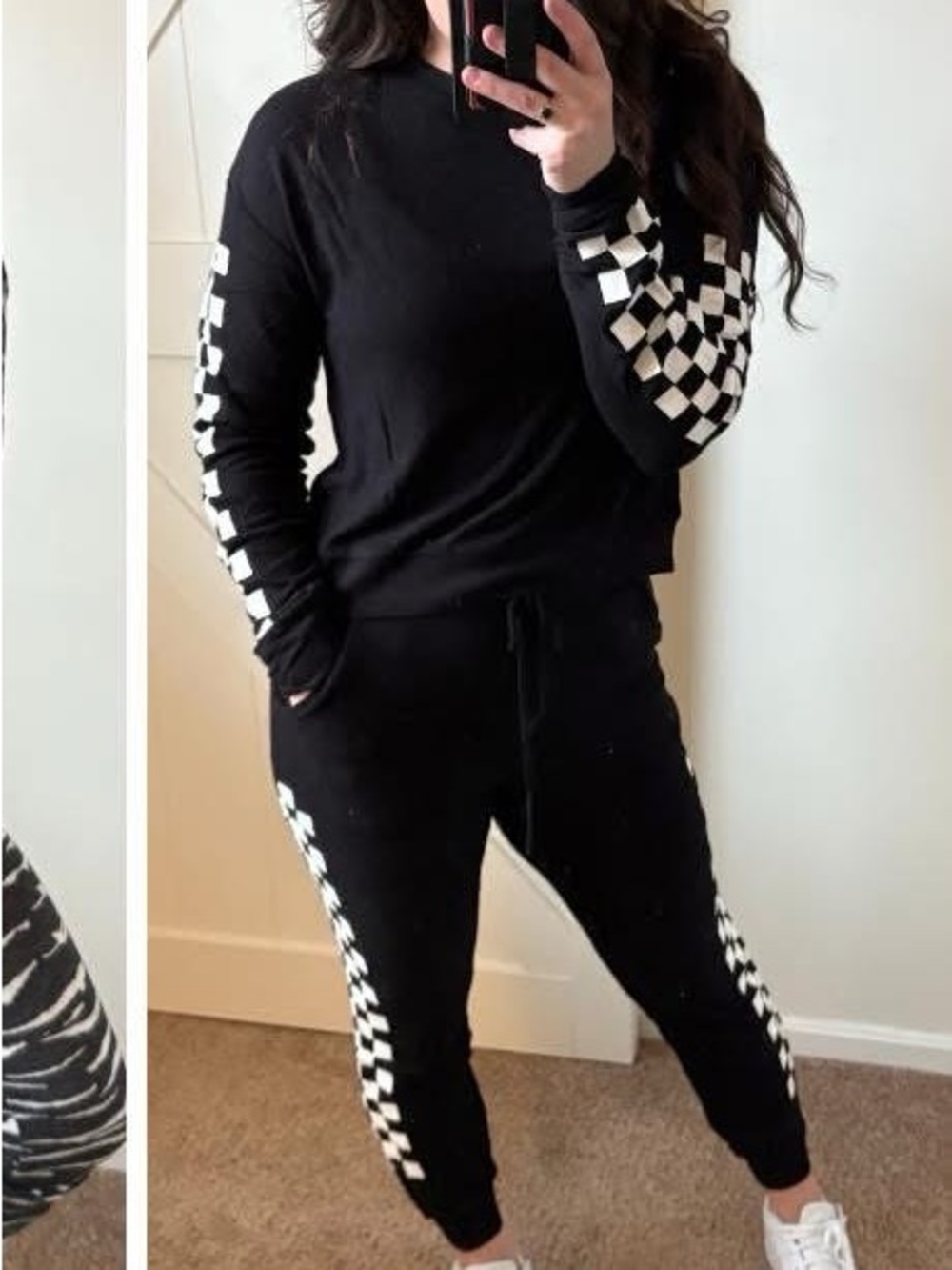 Black Check-Panel Jogger Pants and shirt - Women